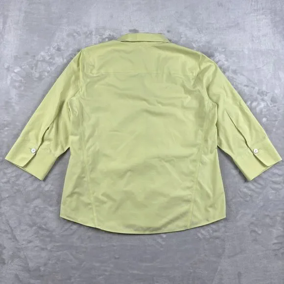Foxcroft Dress Shirt 3/4 Sleeve Button Up Sz 14 Yellow Cotton Office Casual Top - Picture 2 of 13